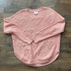 June & Ivy Pink Heart Knit Sweater | Textured Pullover | Size Small